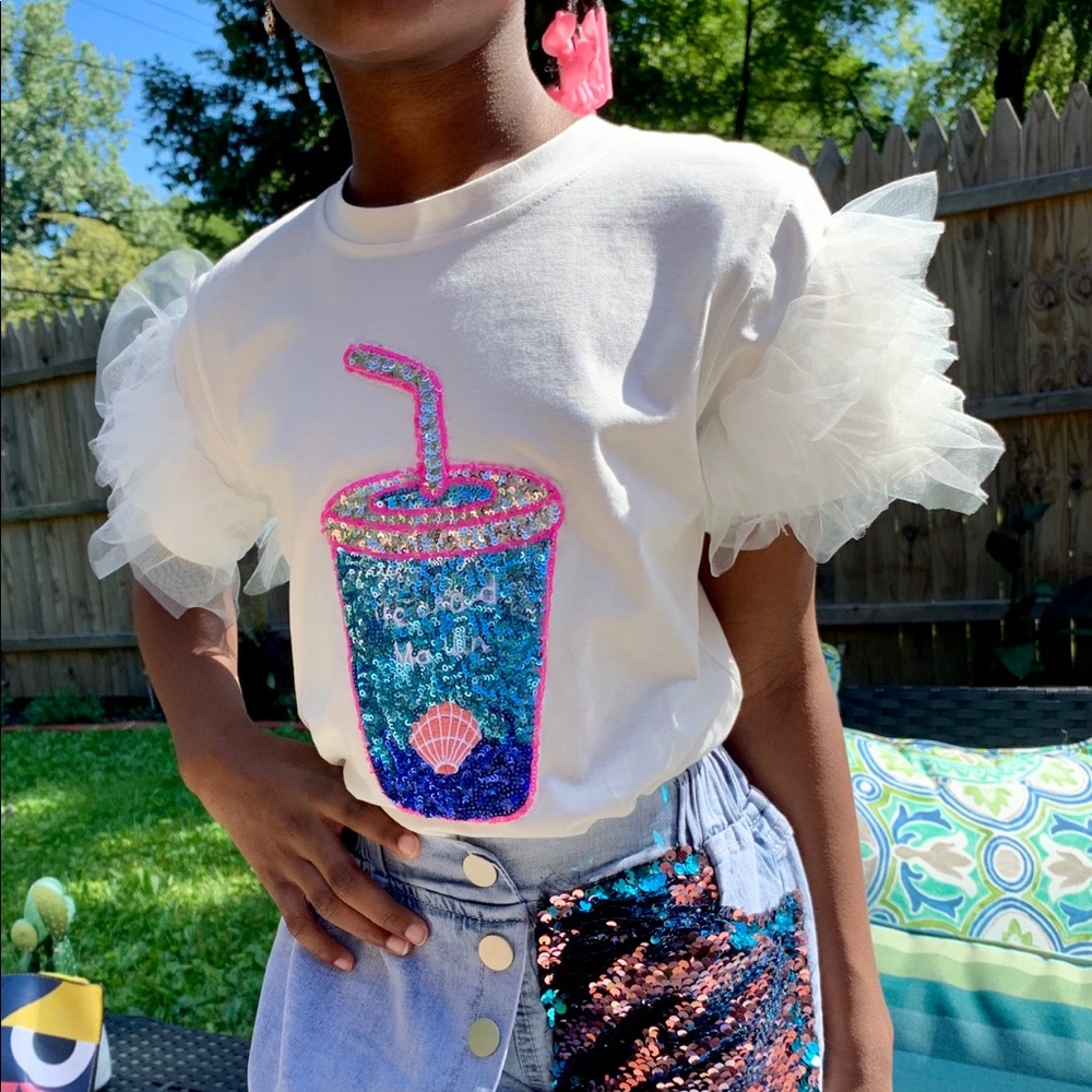 Girls sequin ruffle tee